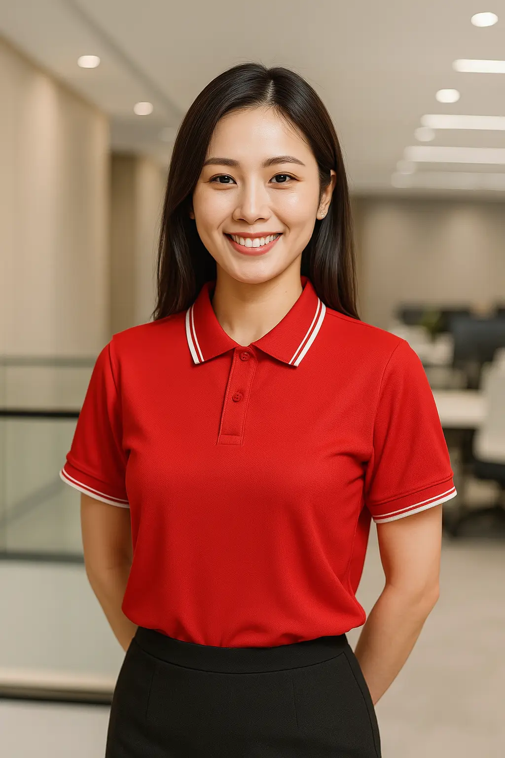 Áo Polo poly đỏ tươi 2 sọc