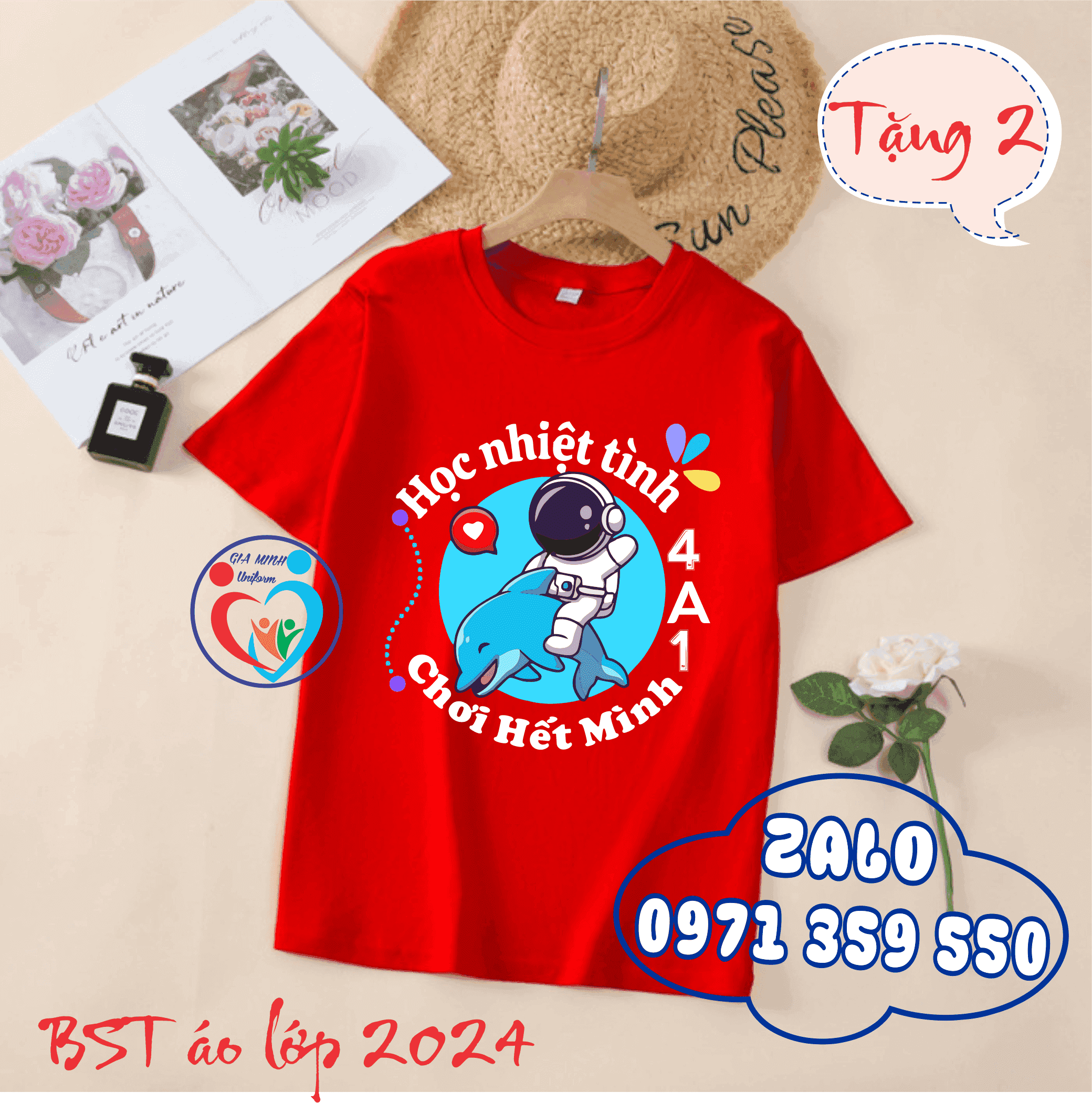 Áo lớp cổ tròn thường màu đỏ - Ảnh 4