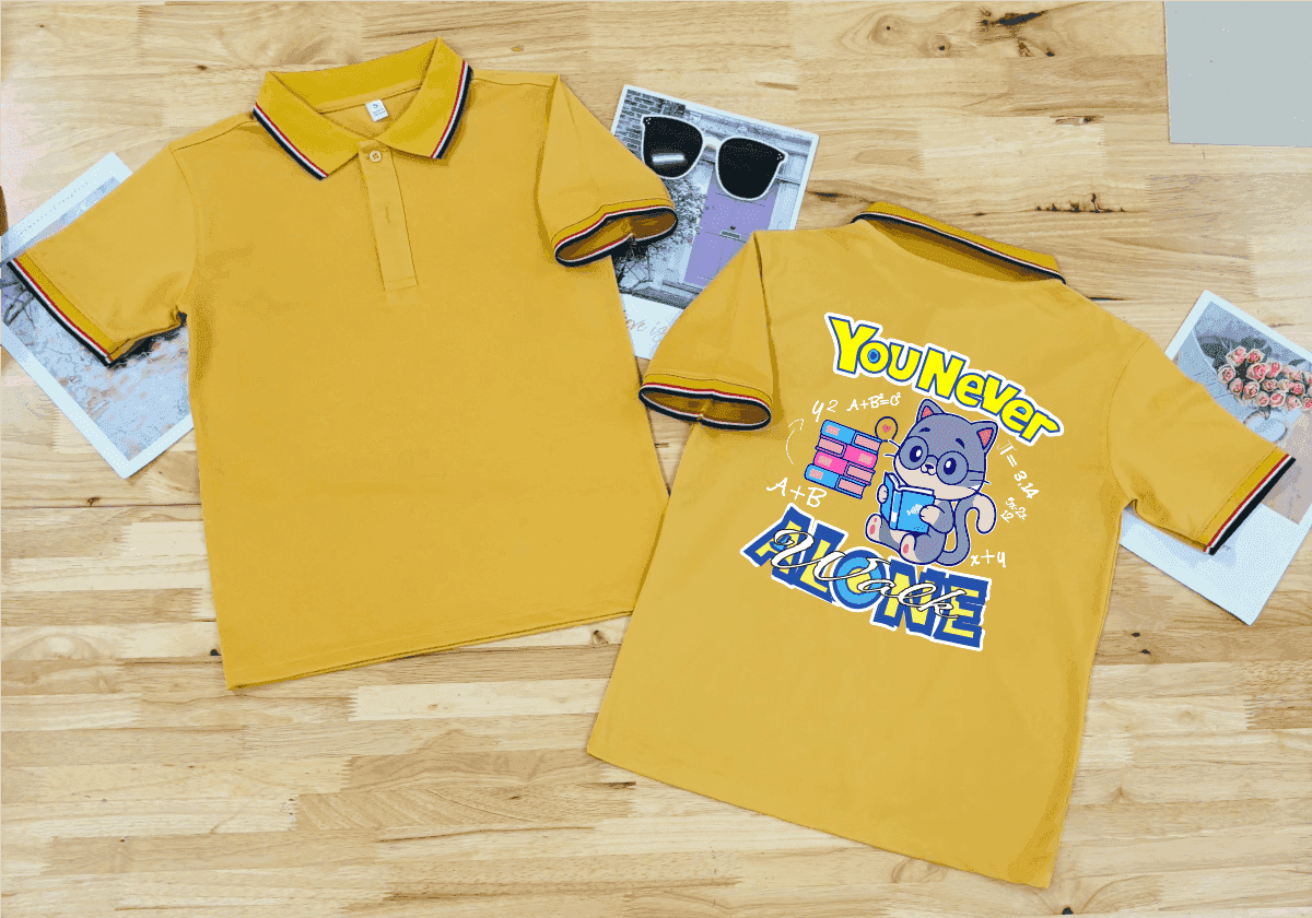 áo lớp polo : vàng bò 3 sọc