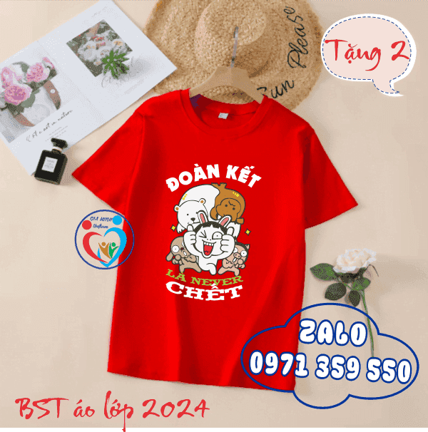 Áo lớp cổ tròn thường màu đỏ - Ảnh 2
