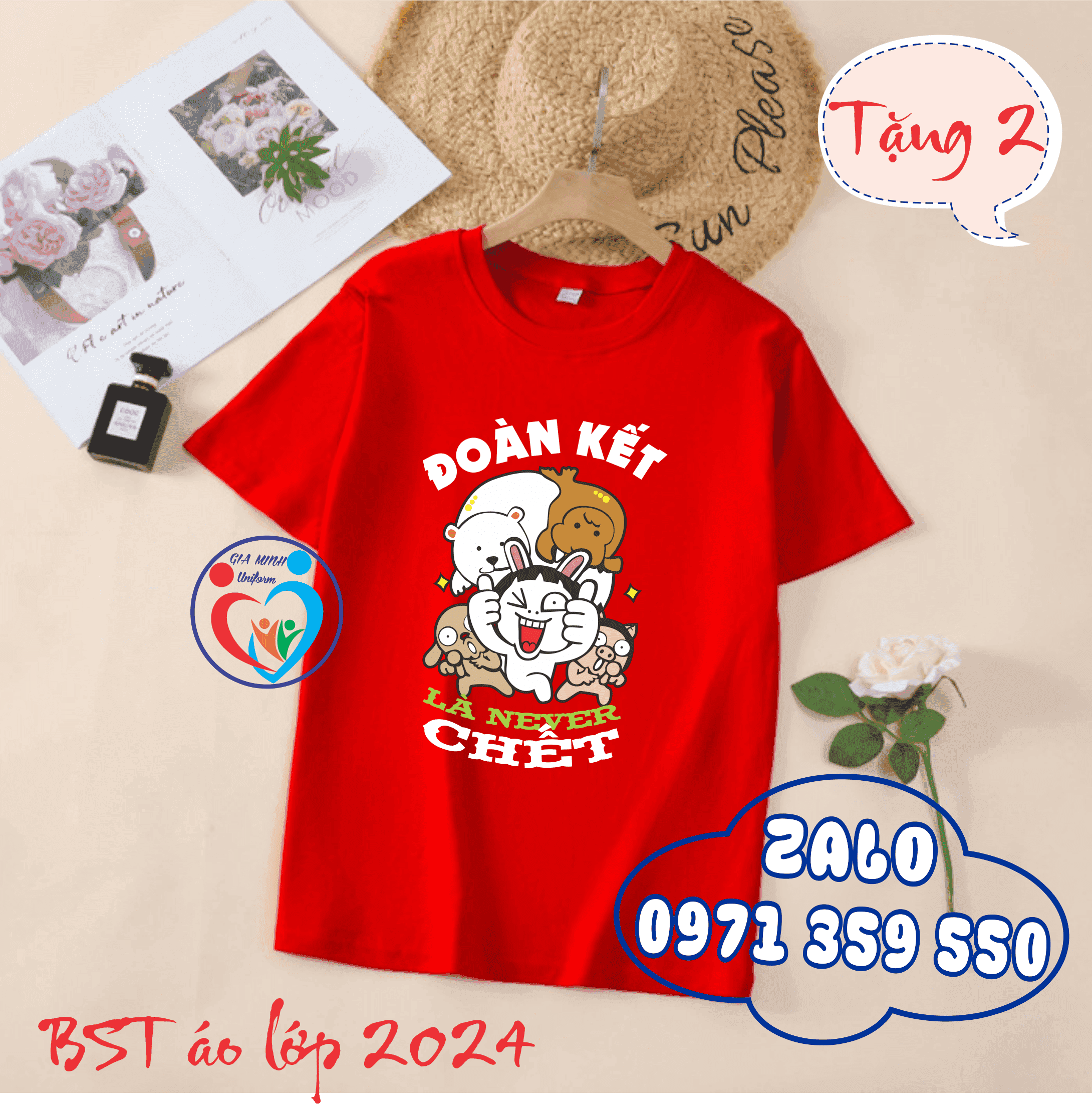 Áo lớp cổ tròn thường màu đỏ - Ảnh 2