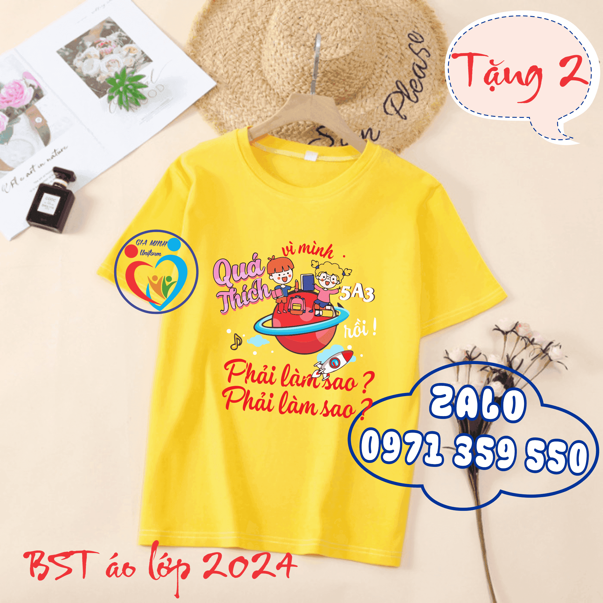 Áo lớp cổ tròn trơn màu vàng - Ảnh 2