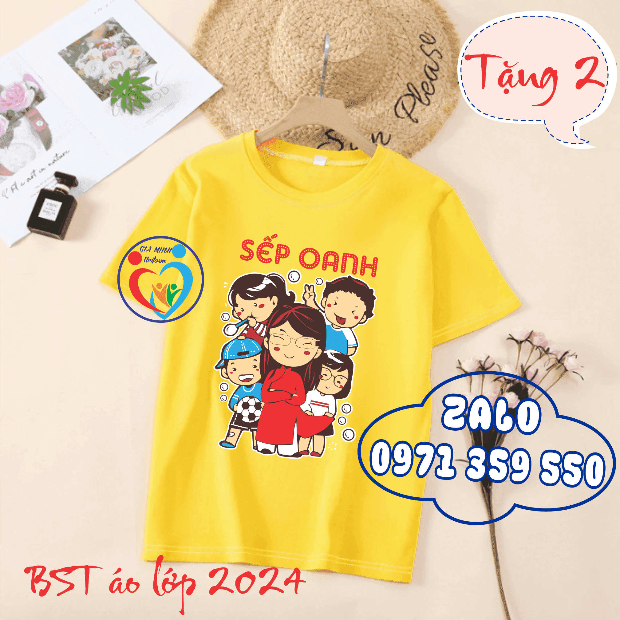 Áo lớp cổ tròn trơn màu vàng