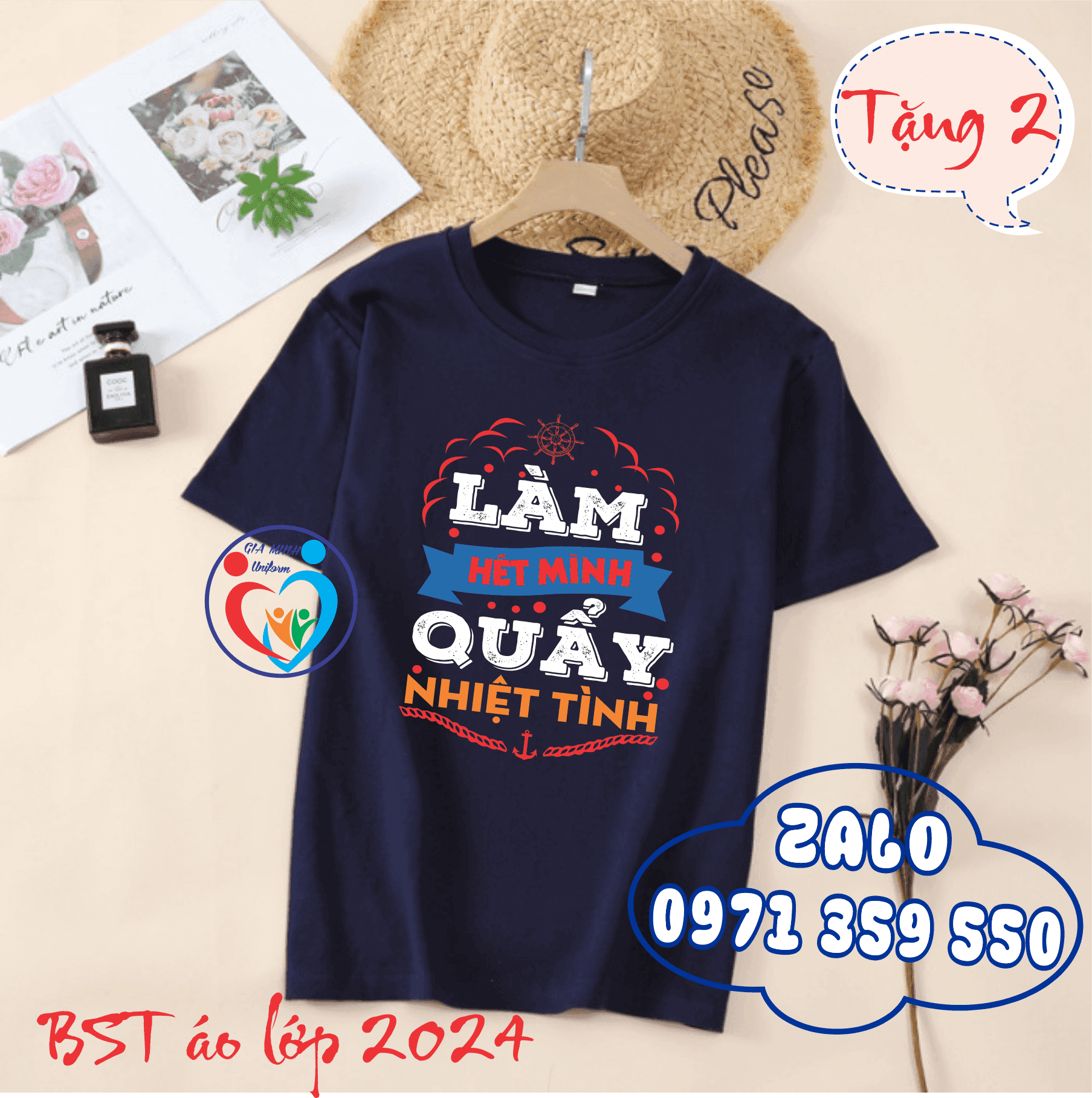 Áo lớp côt tròn thường màu xanh đen
