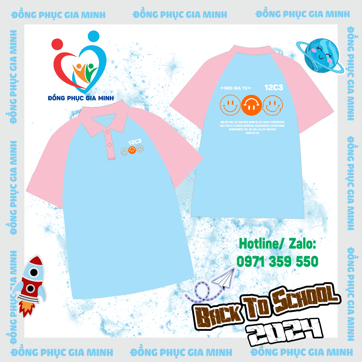 Áp polo phối thân : Xanh thiên thanh + hồng phấn