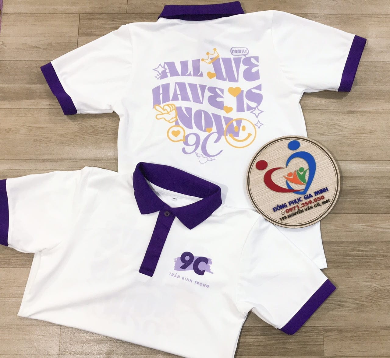 áo lớp polo phối trắng phối tím huế