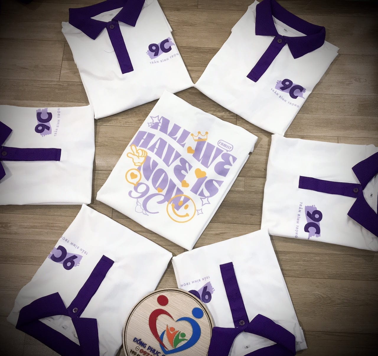 áo lớp polo phối trắng phối tím huế - Ảnh 2