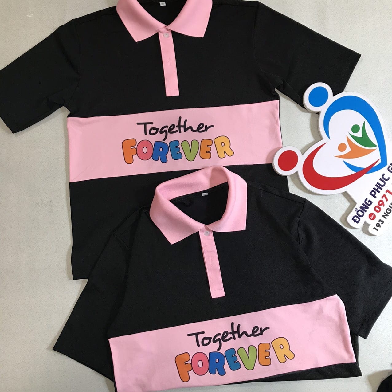 áo polo phối thân : đen phối hồng phấn - Ảnh 2