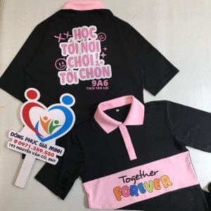 áo polo phối thân : đen phối hồng phấn