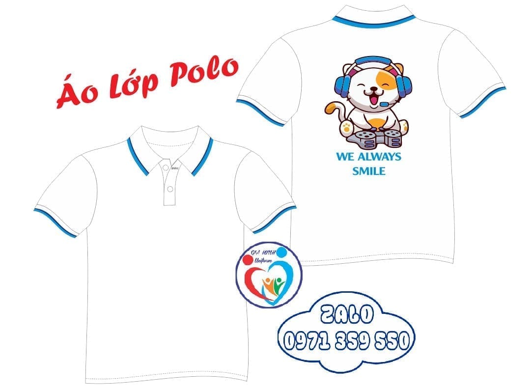 Áo lớp polo: Trắng sọc xanh - Ảnh 5