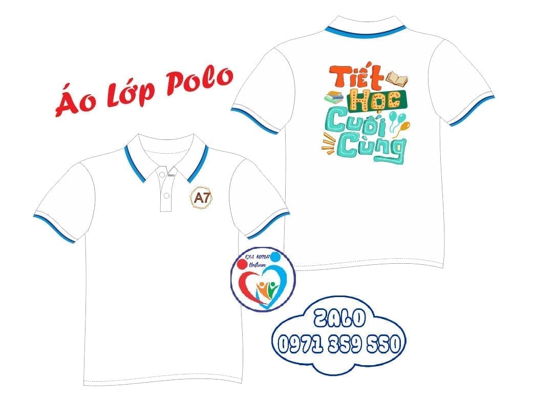 Áo lớp polo: Trắng sọc xanh - Ảnh 2