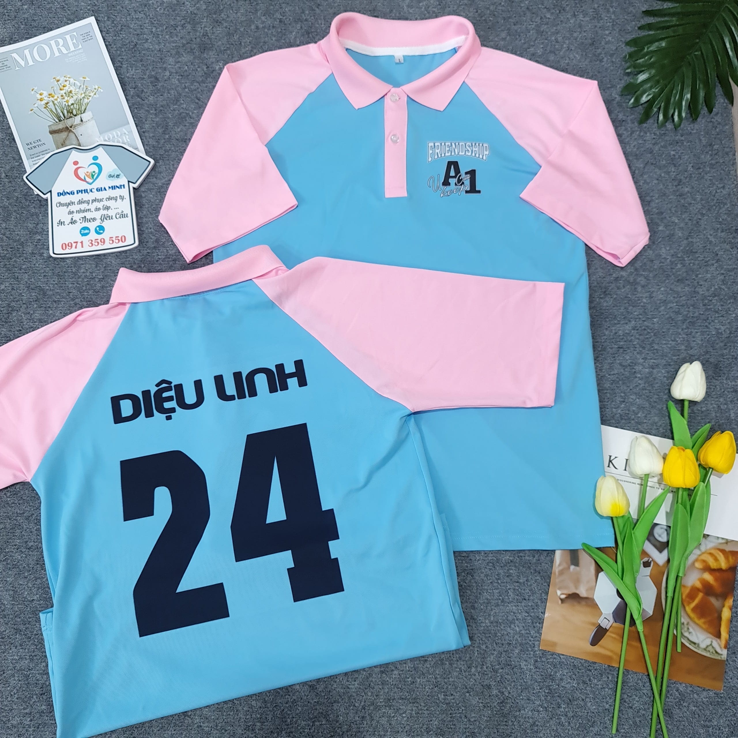 Áp polo phối thân : Xanh thiên thanh + hồng phấn - Ảnh 2