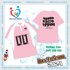 Áo polo phối thân : Hồng phối trắng