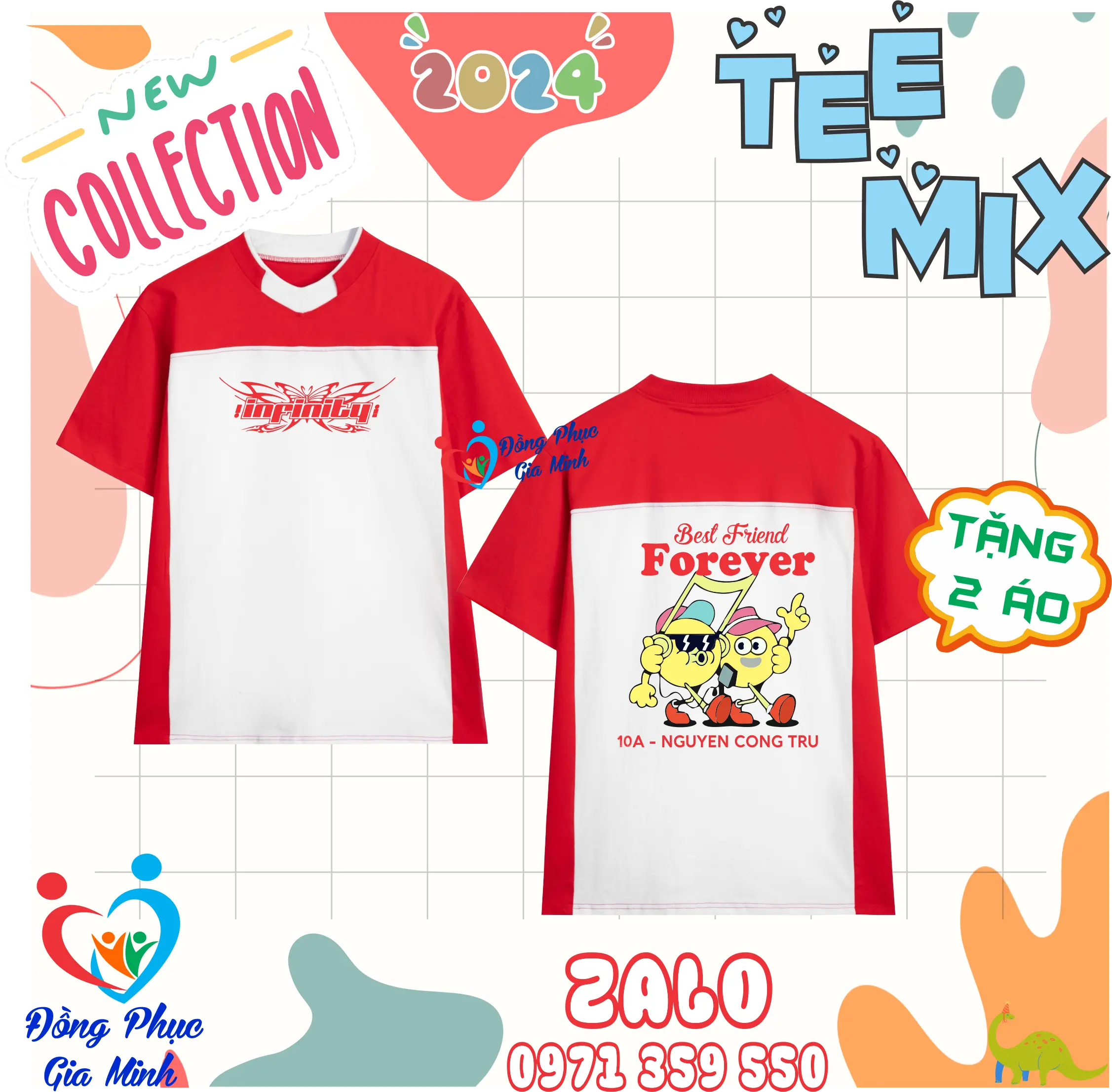 áo lớp TeeMix : Đỏ - Trắng
