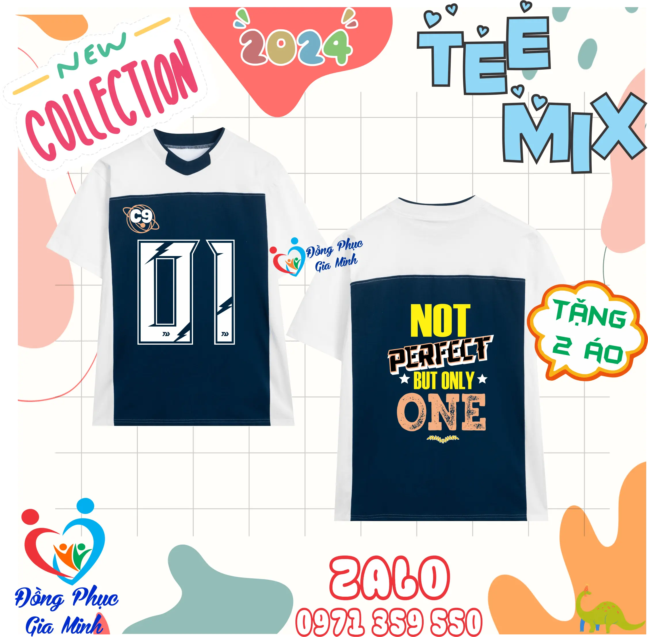 áo lớp TeeMix : Xanh đen - Trắng