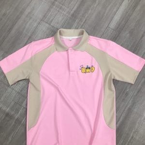 áo polo phối thân: hồng phấn phối hột gà