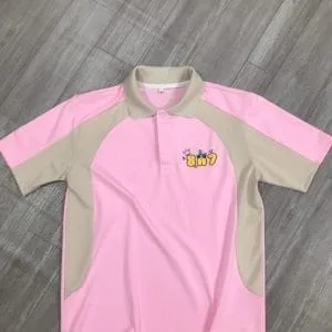 áo polo phối thân: hồng phấn phối hột gà