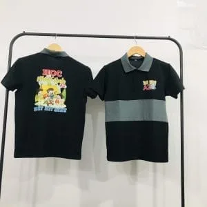 áo polo phối thân: Đen phối xám chì