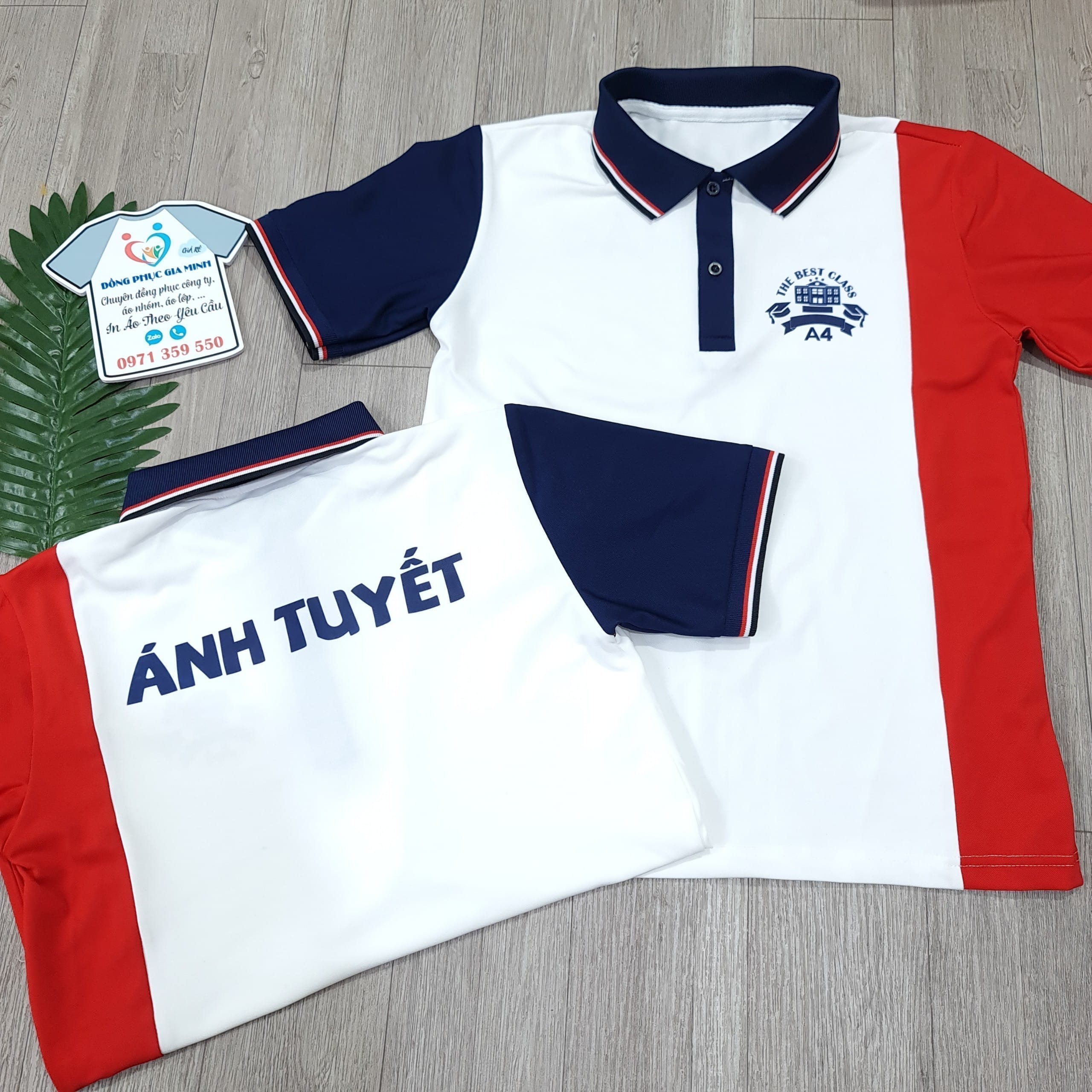 Áo polo phối thân : trắng phối đỏ và xanh đen