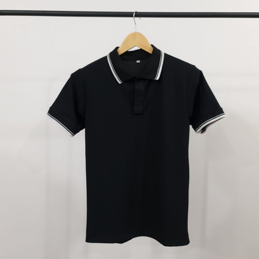 áo polo màu đen 2 sọc trắng