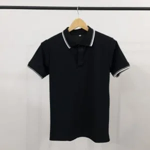 áo polo màu đen 2 sọc trắng
