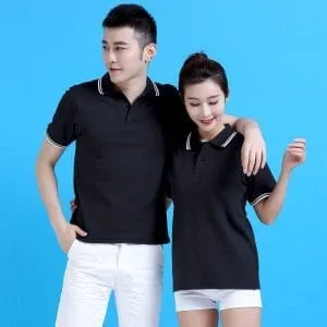 mẫu áo thun poly màu đen phối 2 sọc trắng