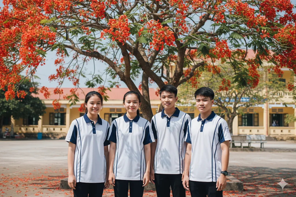 Nhóm học sinh mặc mẫu áo lớp 3D độc đáo tại Buôn Ma Thuột, đồng phục áo lớp in 3D công nghệ mới nổi bật, thiết kế sáng tạo phù hợp xu hướng áo lớp 3D Buôn Ma Thuột, Đắk Lắk.